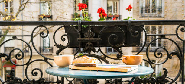 breakfast on the balcony in paris in springtime